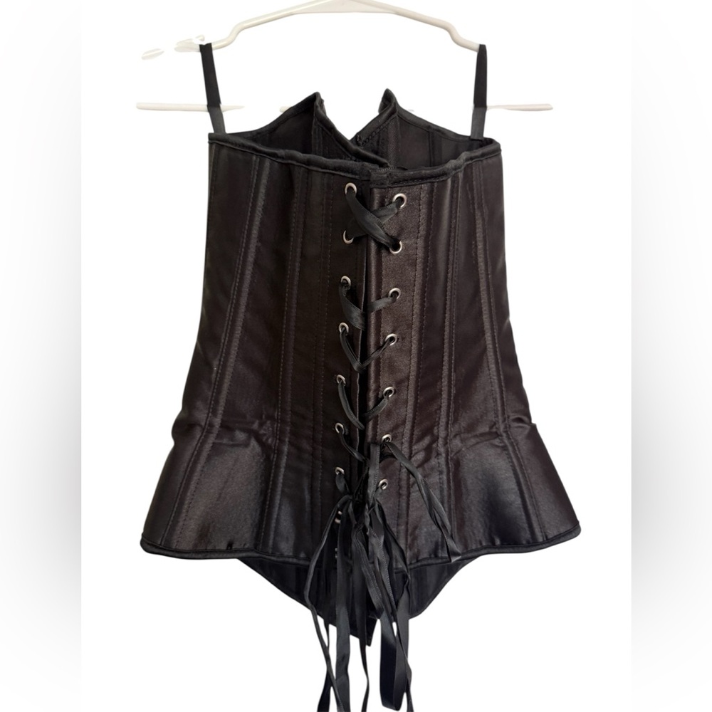 Black Satin and Ribbon Corset Small EUC